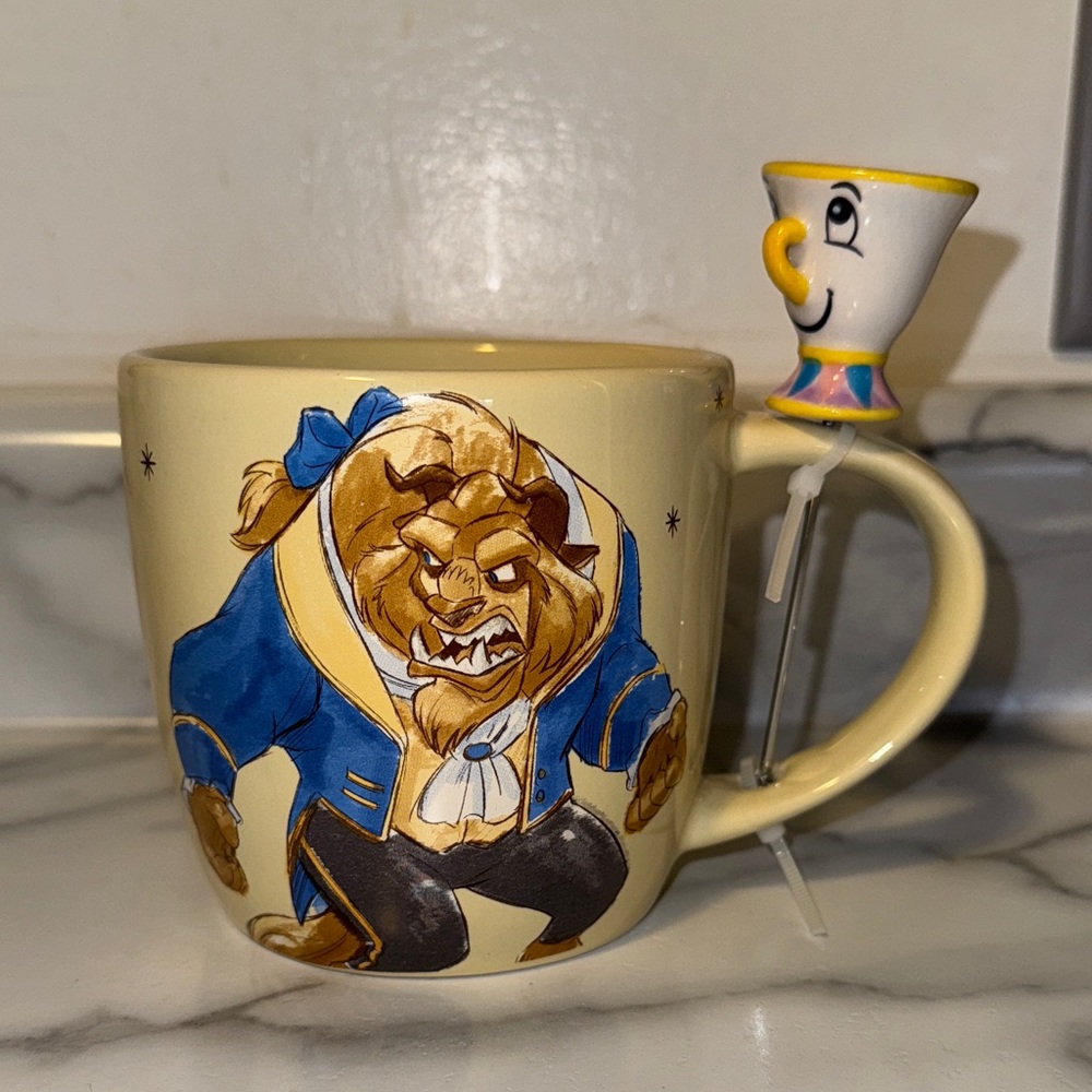 Disney Beast Mug with Chip Stirrer - Cream and Blue